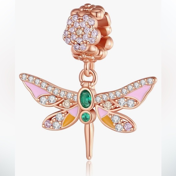 Dragonfly charm to fit all Pandora bracelets sterling 925 plated in gold - Picture 1 of 4